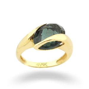 14K Gold Oval Green Topaz Solitaire Ring
