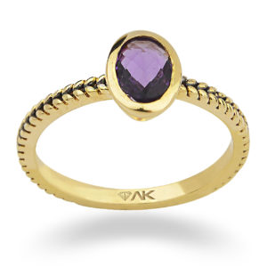 14K Gold Solitaire Ring with Oval Natural Topaz Stone