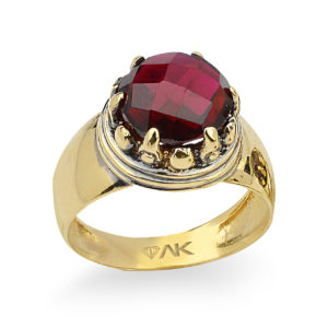 14K Gold Round Garnet Solitaire Ring
