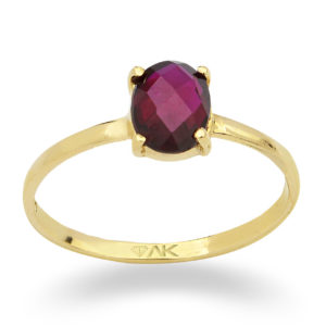14K Gold Solitaire Ring with Oval Natural Garnet Stone
