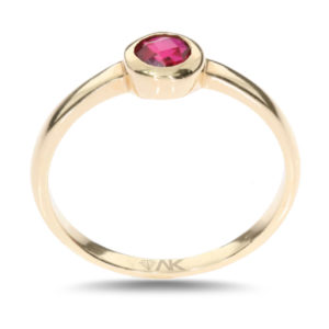 14K Gold Solitaire Ring with Round Natural Garnet Stone