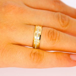 6mm Klasik Yanı Pahlı Flat Yeşil Altın Alyans