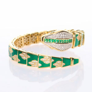 Cetaş 14K Gold Snake Motif Cuff Bangle