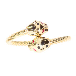 Cetaş 14K Gold Twisted Panther Cuff Bangle