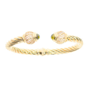 Cetaş 14K Gold Twisted Cuff Bangle with Ball Ends