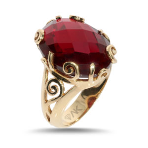 14K Gold Natural Oval Garnet Solitaire Ring
