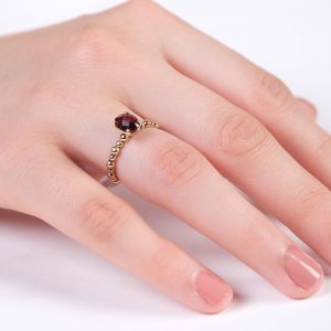 14K Gold Natural Oval Garnet Solitaire Ring