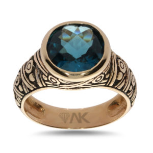 14 Karat Gold Solitaire Ring with London Blue Topaz Oval Natural Stone