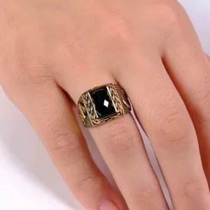 Atatürk ve Bayraklı Altın Erkek Yüzüğü 14 Ayar