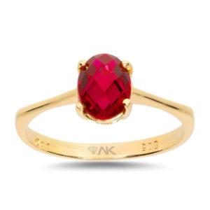 14K Gold Solitaire Ring with Oval Natural Garnet Stone