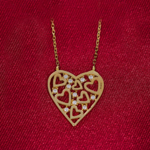 14K Gold Nested Hearts Love Pendant Necklace