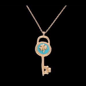 14K Gold Lucky Clover Key Pendant Necklace