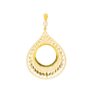 14K Gold Fancy Teardrop Coin Frame Pendant