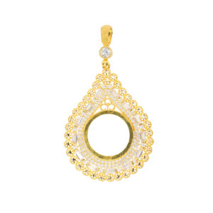 14K Gold Fancy Baguette Stone Coin Frame Pendant