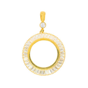 14K Gold Fancy Baguette Stone Half Size Pendant