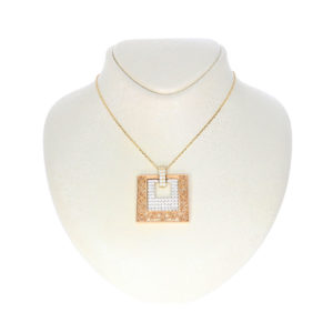 14K Gold Filigree Rectangular Plate Pendant Necklace