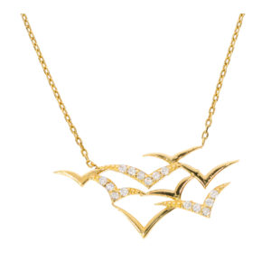 14K Gold Flying Seagulls Symbol Pendant Necklace