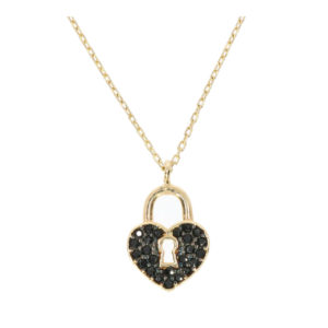 14K Gold Heart Lock Symbol Pendant Necklace