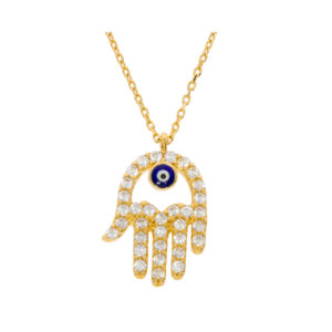 14K Gold Fancy Evil Eye Hand Symbol Necklace