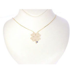 14K Gold Evil Eye Clover Symbol Plate Necklace