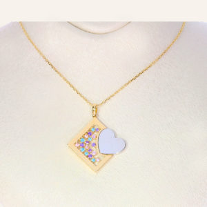 14K Gold Rectangular Pendant with Heart Symbol