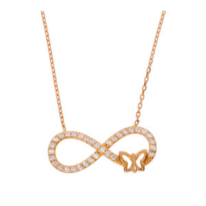 14K Gold Infinity and Butterfly Symbol Pendant Necklace