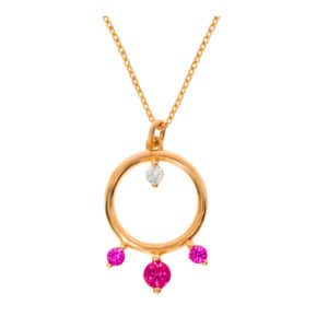 14K Gold Pink Stone Circle Pendant Necklace