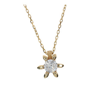 14K Gold Solitaire Sun Pendant Necklace
