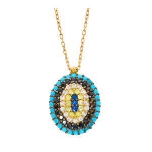 14K Gold Fancy Oval Evil Eye Necklace