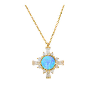 14K Gold Blue Opal Pendant Necklace