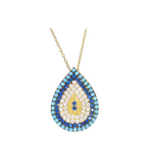 14K Gold Fancy Teardrop Evil Eye Necklace