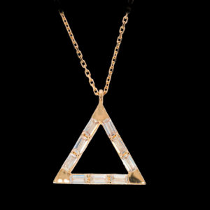 14K Gold Baguette Stone Triangle Warning Symbol Pendant
