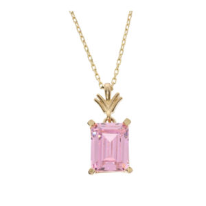 14K Gold Pink Baguette Stone Pendant Necklace