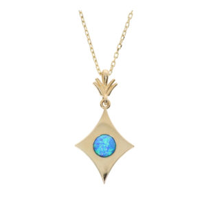 14K Gold Necklace with Turquoise-Colored Stone Pendant
