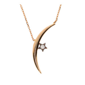 14K Gold Crescent Moon and Star Pendant Necklace
