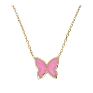 14K Gold Pink Butterfly Pendant Necklace