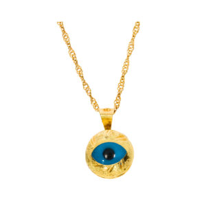 14K Gold Fancy Evil Eye Pendant Necklace