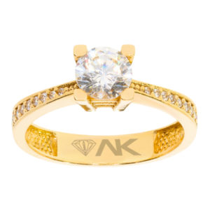 14K Gold Solitaire Ring with Swarovski Stones