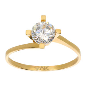 14K Gold Solitaire Ring with Swarovski Stones