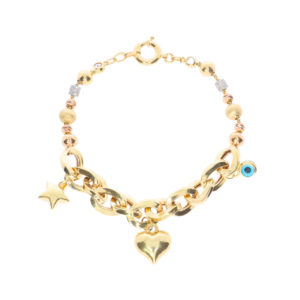 14K Gold Heart and Star Italian Charm Bracelet