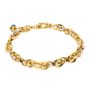 14K Interlocking Nameplate Evil Eye Bead Bracelet