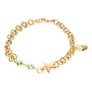 Cetaş 14K Italian Heart and Star-motif Bracelet
