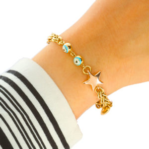 Cetaş 14K Italian Heart and Star-motif Bracelet