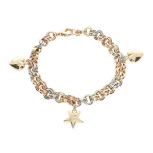 Cetaş 14K Italian Heart and Star-motif Bracelet