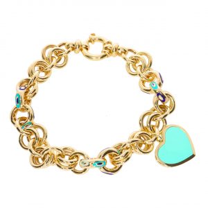 Cetaş 14K Shimmering Enamel Heart and Evil Eye Bracelet