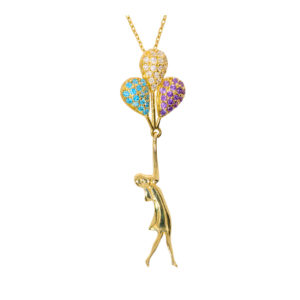 14K Gold Child with Balloon Themed Pendant Necklace