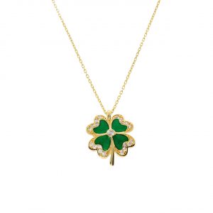 8K Gold Enamel Clover Symbol Necklace
