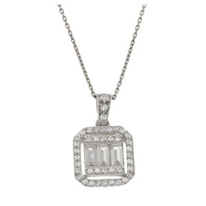 14K Gold Fancy Baguette Stone Pendant Necklace