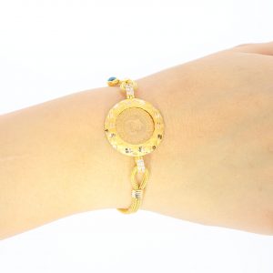 Quarter Gold Coin Italian Chain Engraved Bracelet 14K