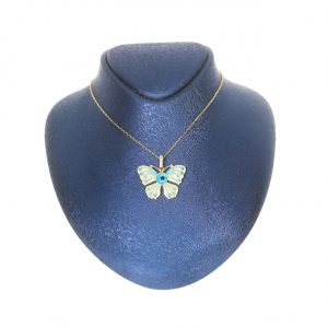 14K Gold Enamel Evil Eye and Butterfly Necklace